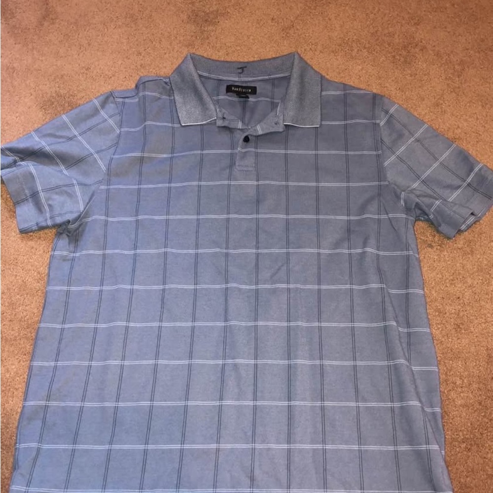 EUC Van Huesen Blue Checkered Men's polo Shirt Sz med